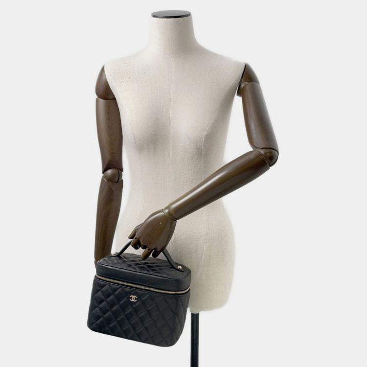 Pre Owned Chanel Vanity Black Leather Top Handle Bag
