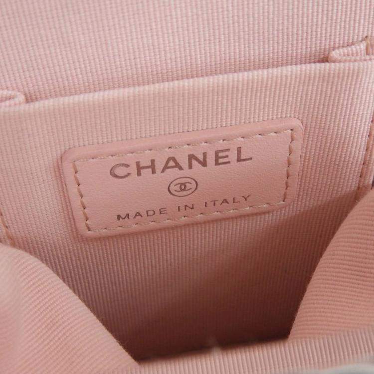 Pre Owned Chanel CC White Lambskin Quilted Evening Clutch With Chain