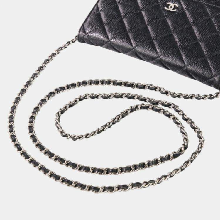 Pre Owned Chanel Classic Black Leather Wallet On Chain