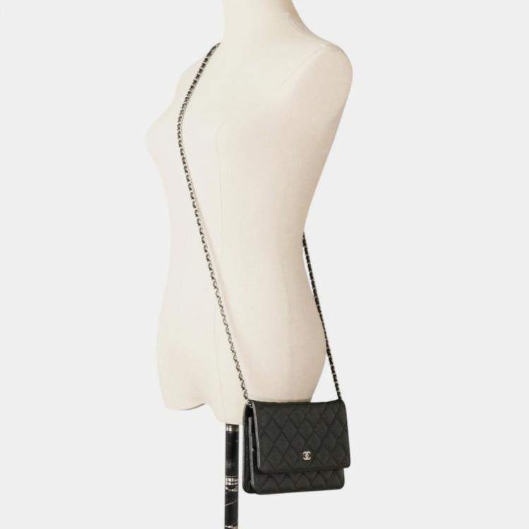 Pre Owned Chanel Classic Black Leather Wallet On Chain