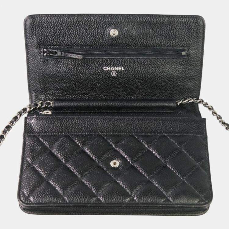 Pre Owned Chanel Classic Black Leather Wallet On Chain