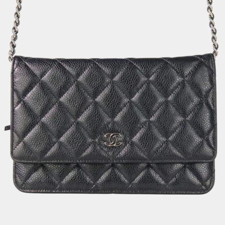 Pre Owned Chanel Classic Black Leather Wallet On Chain