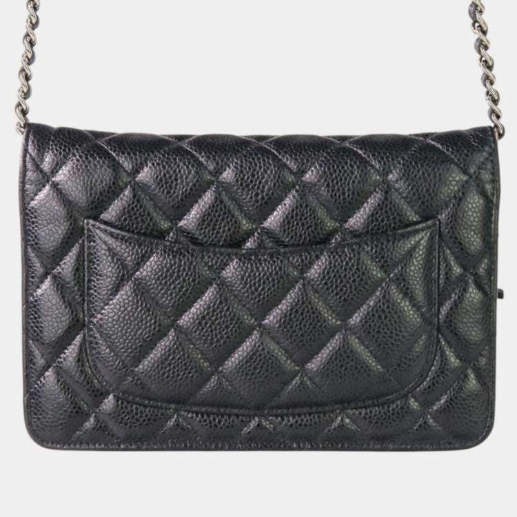 Pre Owned Chanel Classic Black Leather Wallet On Chain