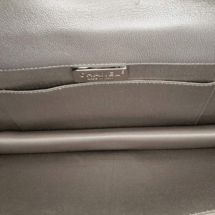 Pre Owned Chanel Silver Quilted Lambskin Boy Flap Clutch