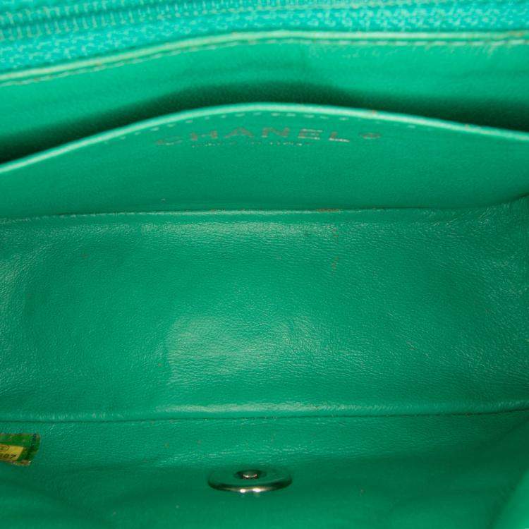 Pre Owned Chanel Green Mini Square Classic Patent Single Flap