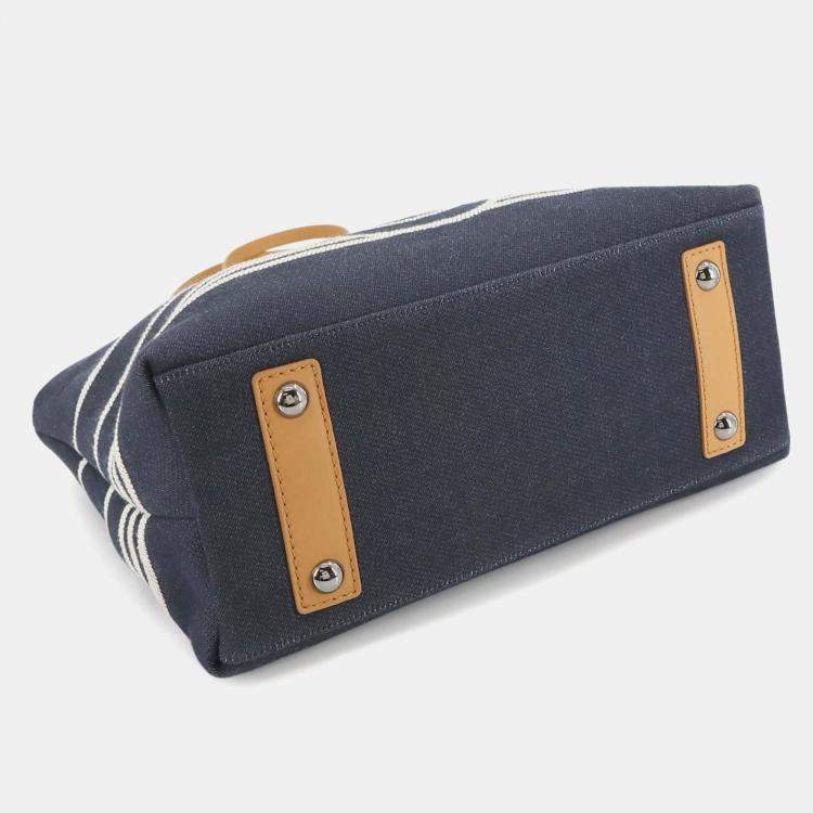 Pre Owned Chanel 2-Way Hand/Shoulder Bag In Denim Navy White And Brown. Denim Shopping Bag.
