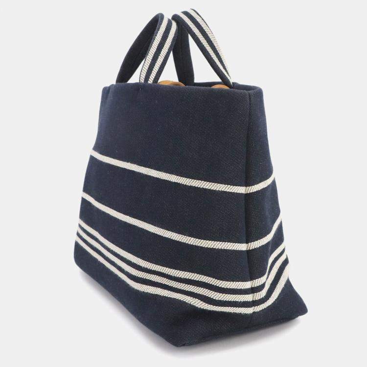 Pre Owned Chanel 2-Way Hand/Shoulder Bag In Denim Navy White And Brown. Denim Shopping Bag.