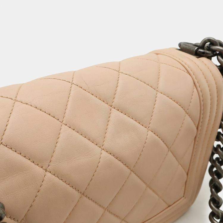 Pre Owned Chanel Boy Chanel 25 Matelasse Coco Mark Chain Shoulder Bag Baby Pink Lambskin