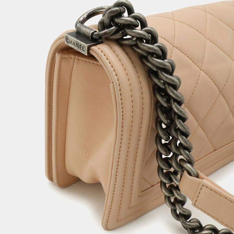 Pre Owned Chanel Boy Chanel 25 Matelasse Coco Mark Chain Shoulder Bag Baby Pink Lambskin
