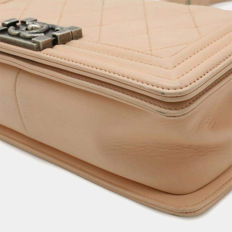Pre Owned Chanel Boy Chanel 25 Matelasse Coco Mark Chain Shoulder Bag Baby Pink Lambskin