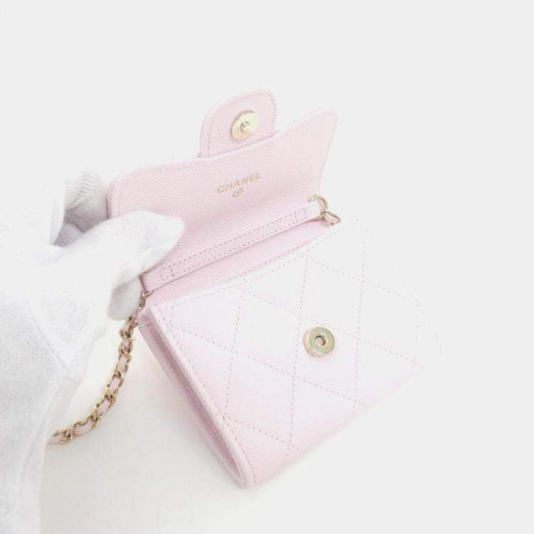 Pre Owned Chanel Timeless Classic Line Chain Pink Calf Leather Clutch