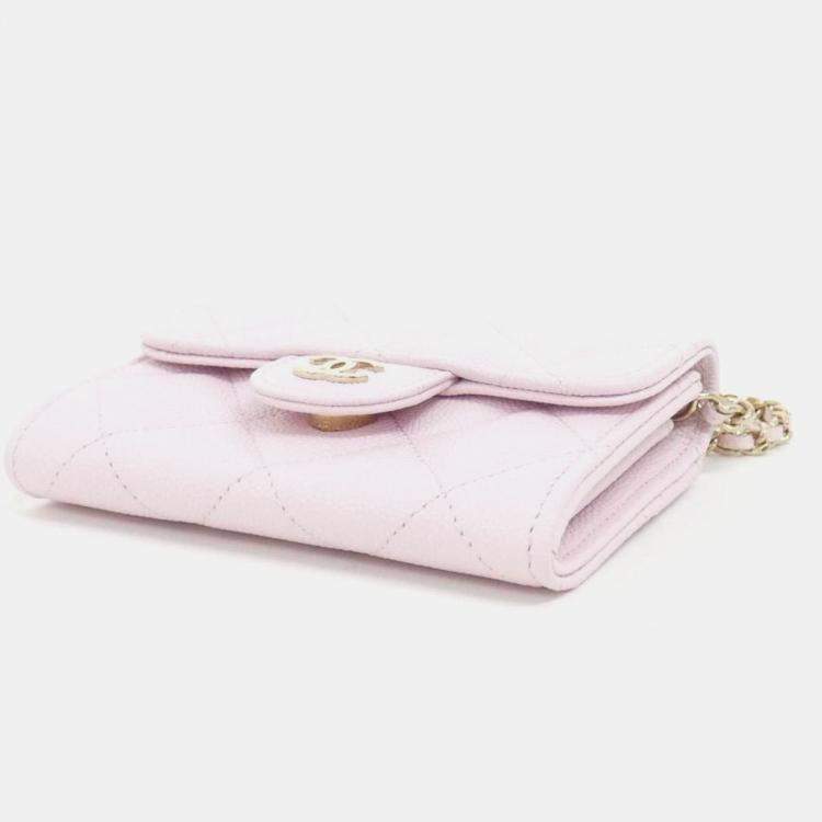 Pre Owned Chanel Timeless Classic Line Chain Pink Calf Leather Clutch