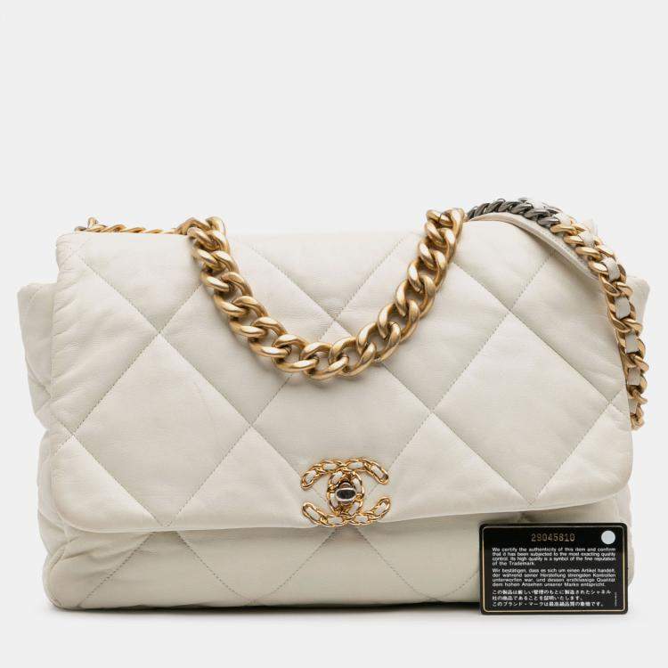 Pre Owned Chanel White Maxi Lambskin 19 Flap