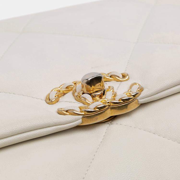 Pre Owned Chanel White Maxi Lambskin 19 Flap