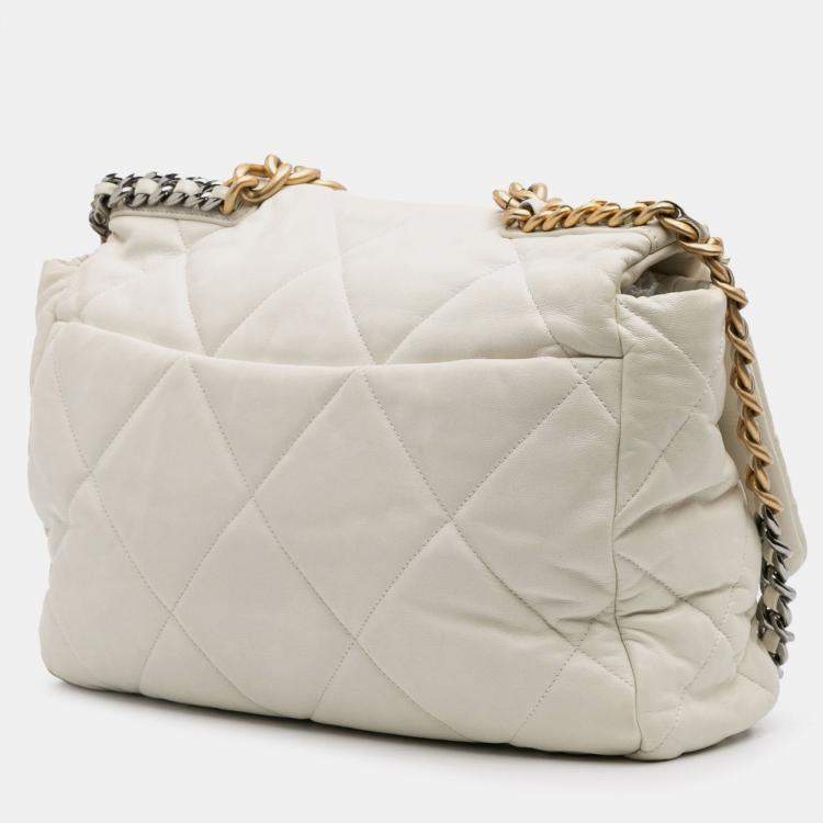 Pre Owned Chanel White Maxi Lambskin 19 Flap