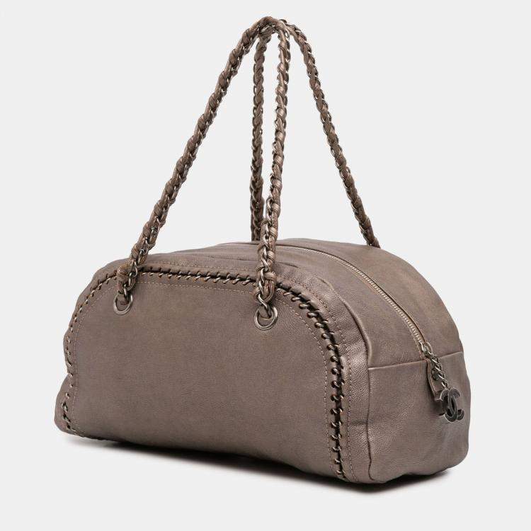 Pre Owned Chanel Brown Medium Calfskin Luxe Ligne Bowler Bag