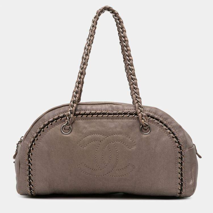 Pre Owned Chanel Brown Medium Calfskin Luxe Ligne Bowler Bag