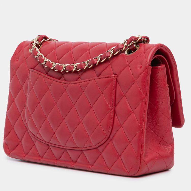 Pre Owned Chanel Pink Medium Classic Lambskin Double Flap