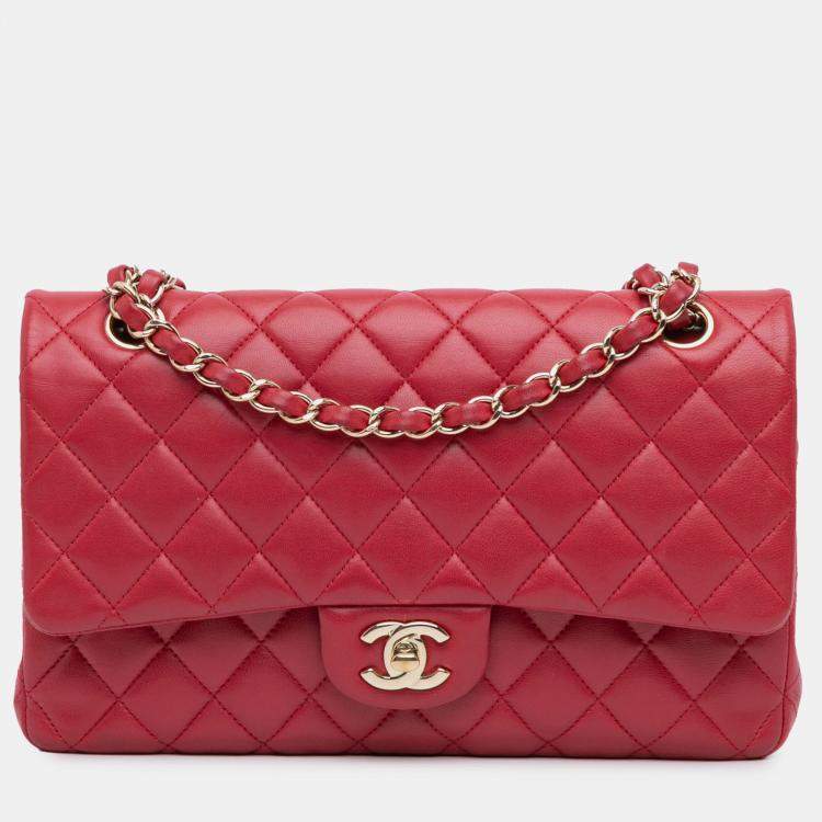 Pre Owned Chanel Pink Medium Classic Lambskin Double Flap