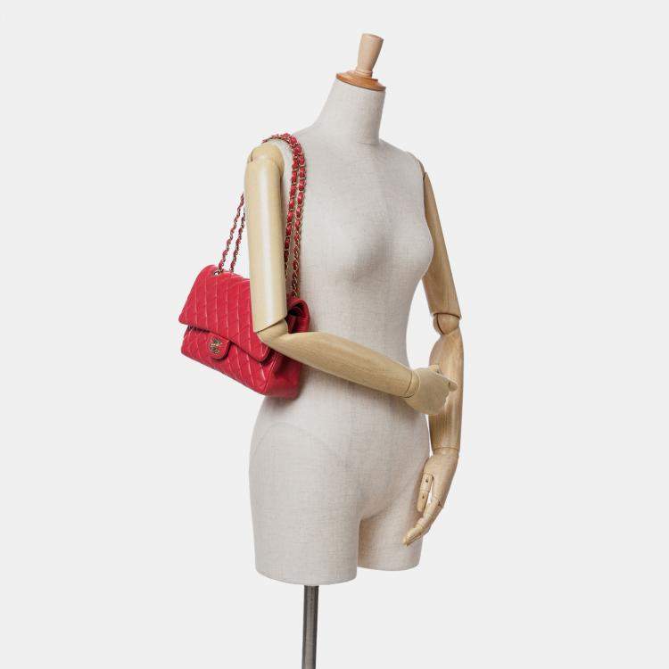 Pre Owned Chanel Pink Medium Classic Lambskin Double Flap