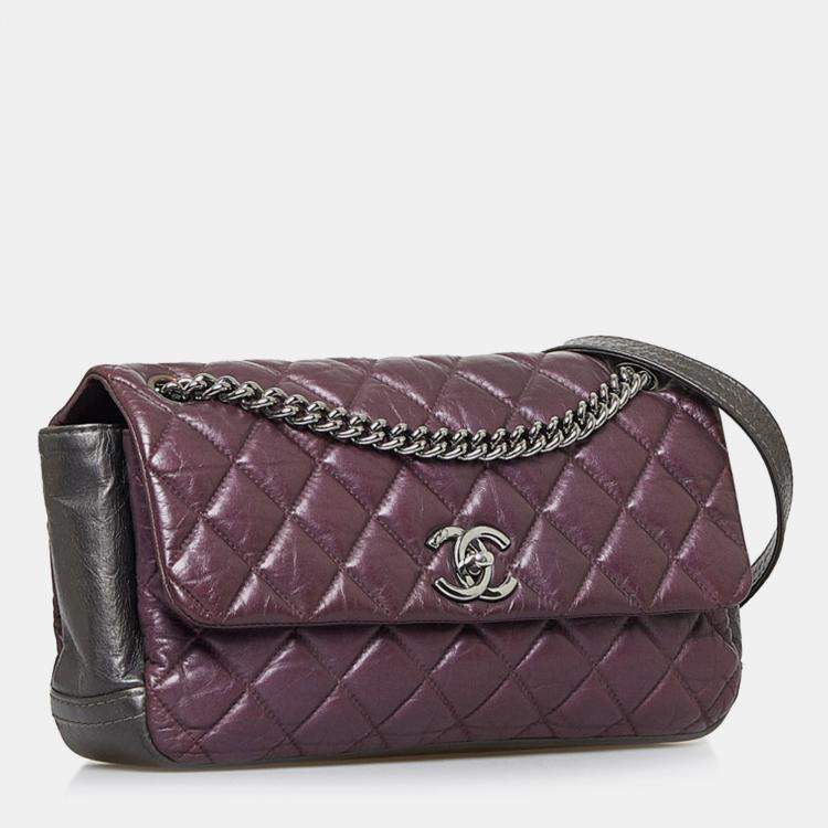 Pre Owned Chanel Purple Glazed Matelasse Portobello Flap Bag