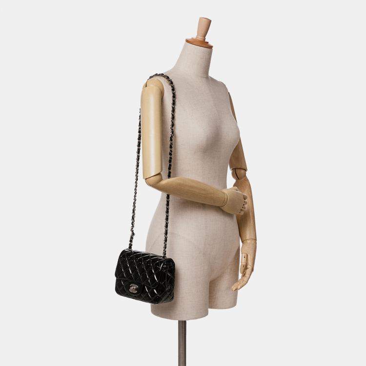 Pre Owned Chanel Black Mini Square Classic Patent Single Flap
