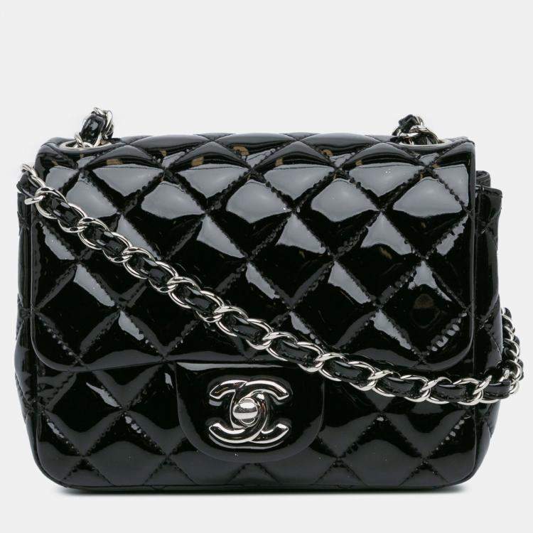 Pre Owned Chanel Black Mini Square Classic Patent Single Flap