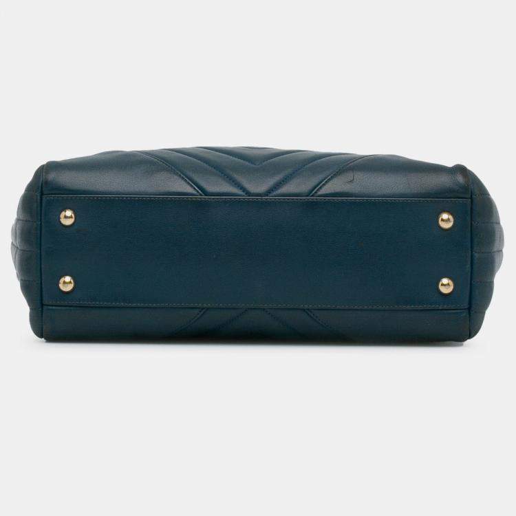 Pre Owned Chanel Blue CC Chevron Calfskin Statement Shopping Tote