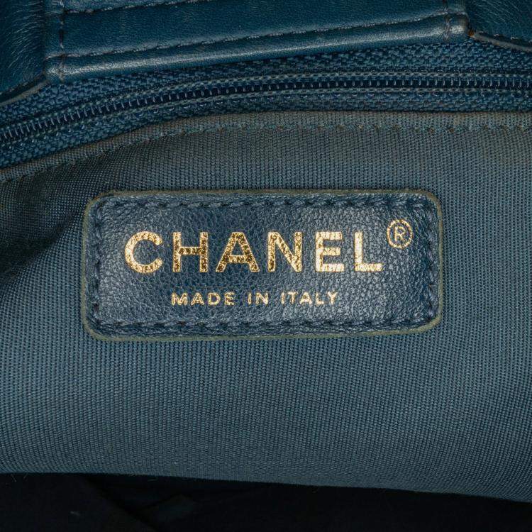 Pre Owned Chanel Blue CC Chevron Calfskin Statement Shopping Tote