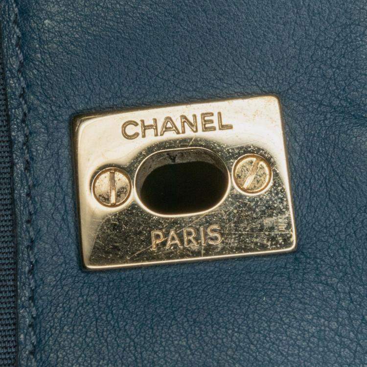 Pre Owned Chanel Blue CC Chevron Calfskin Statement Shopping Tote