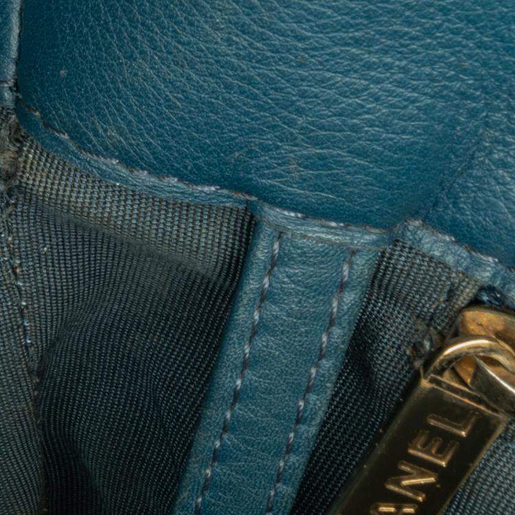 Pre Owned Chanel Blue CC Chevron Calfskin Statement Shopping Tote