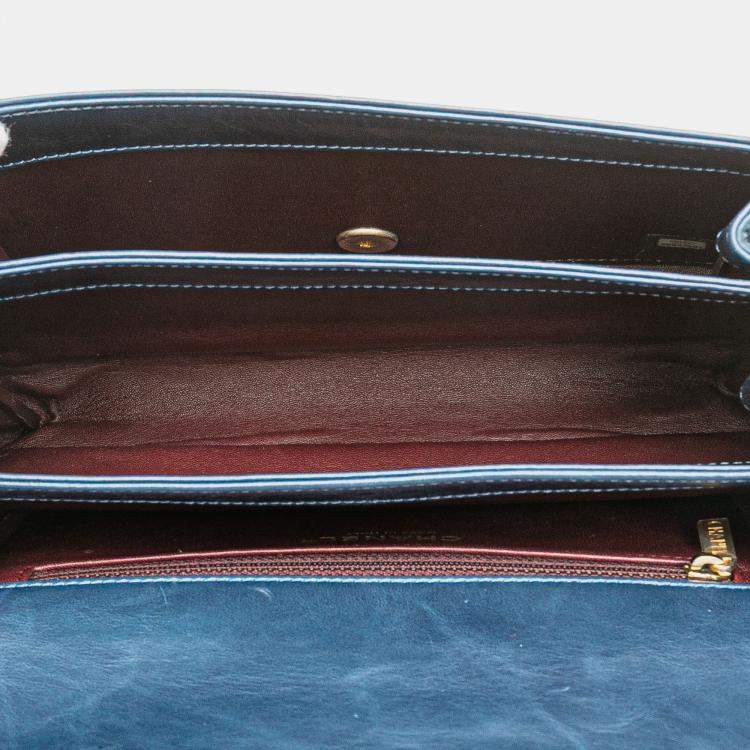Pre Owned Chanel Blue Small Quilted Calfskin Straight Lined Flap