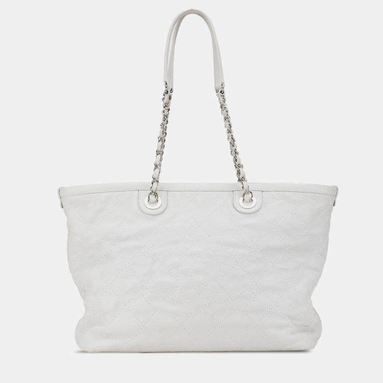 Pre Owned Chanel Grey Small Quilted Caviar Daily Shopping Tote
