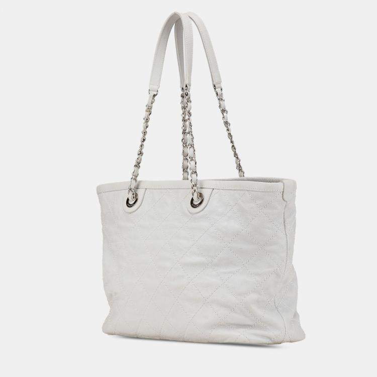 Pre Owned Chanel Grey Small Quilted Caviar Daily Shopping Tote