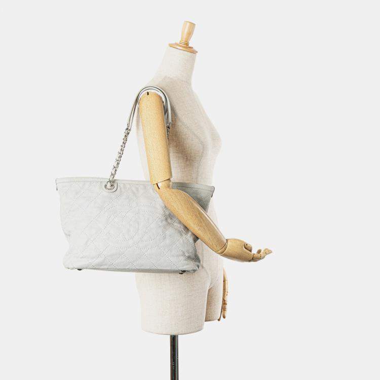 Pre Owned Chanel Grey Small Quilted Caviar Daily Shopping Tote