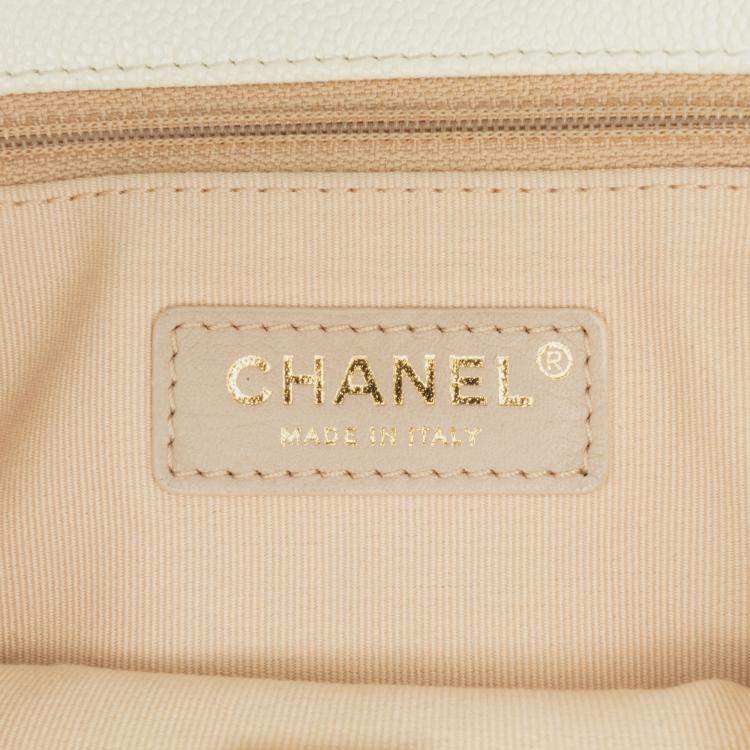 Pre Owned Chanel Cream Small Quilted Caviar Chain Melody Flap
