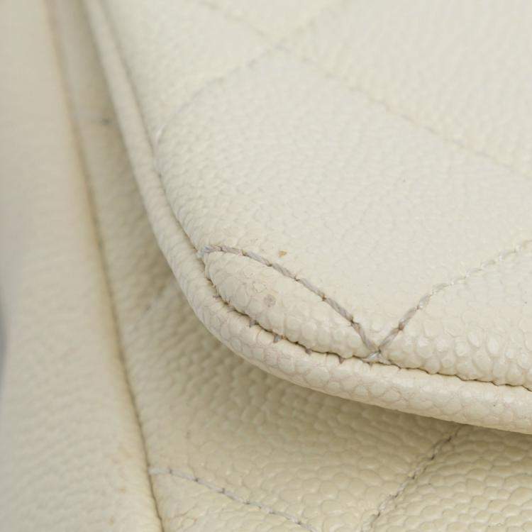 Pre Owned Chanel Cream Small Quilted Caviar Chain Melody Flap
