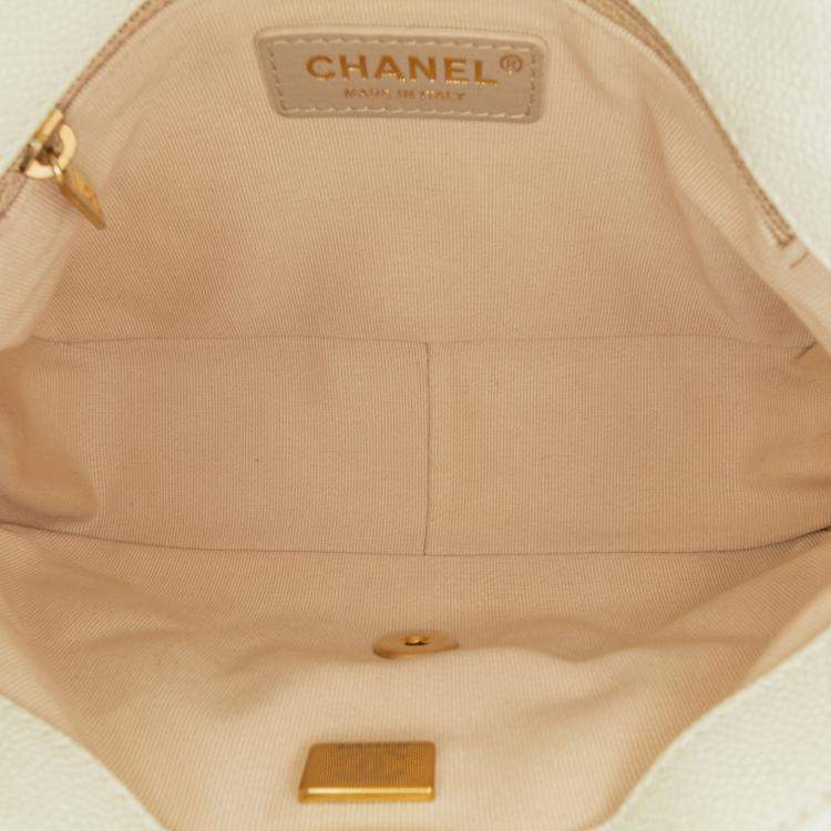 Pre Owned Chanel Cream Small Quilted Caviar Chain Melody Flap