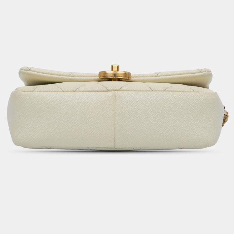 Pre Owned Chanel Cream Small Quilted Caviar Chain Melody Flap