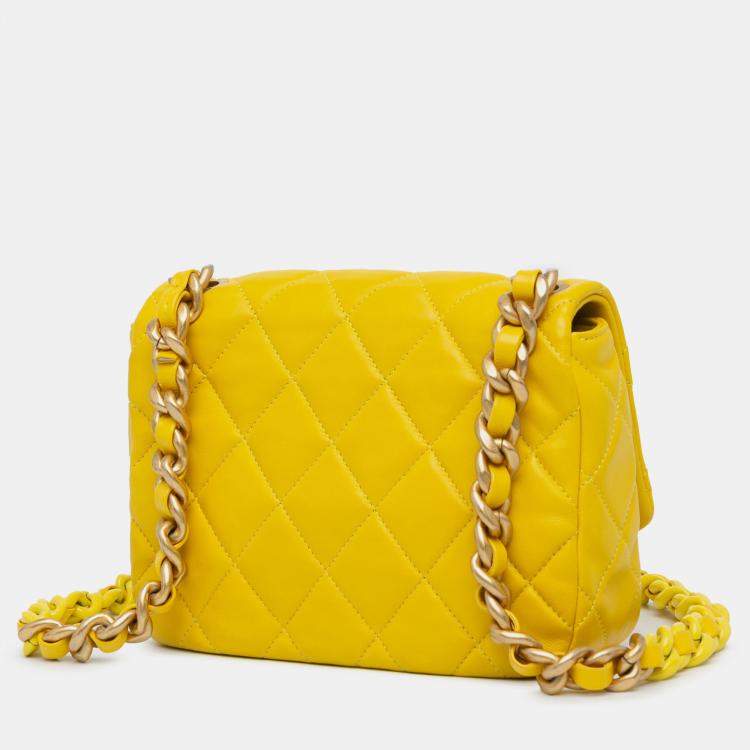 Pre Owned Chanel Yellow Small Quilted Lambskin Candy Chain Flap