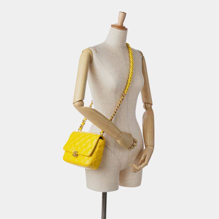 Pre Owned Chanel Yellow Small Quilted Lambskin Candy Chain Flap
