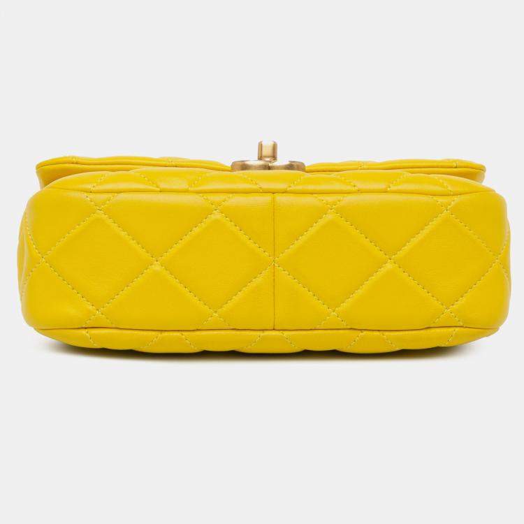 Pre Owned Chanel Yellow Small Quilted Lambskin Candy Chain Flap