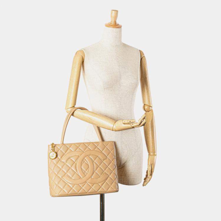 Pre Owned Chanel Brown Caviar Medallion Tote