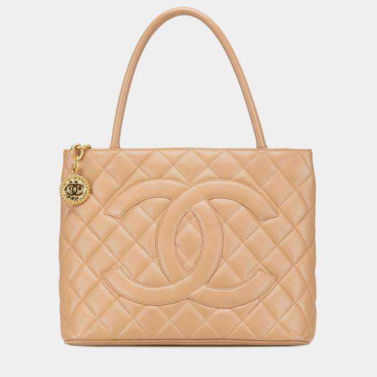 Pre Owned Chanel Brown Caviar Medallion Tote