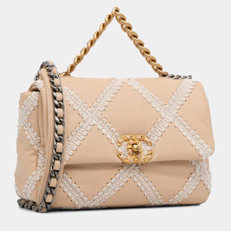 Pre Owned Chanel Beige Medium Crochet Calfskin 19 Flap