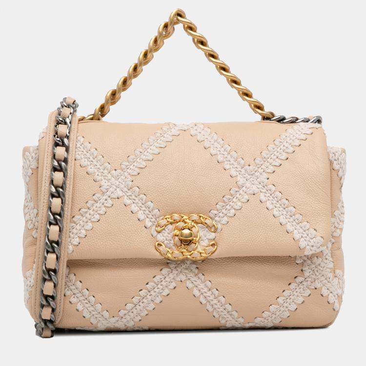 Pre Owned Chanel Beige Medium Crochet Calfskin 19 Flap