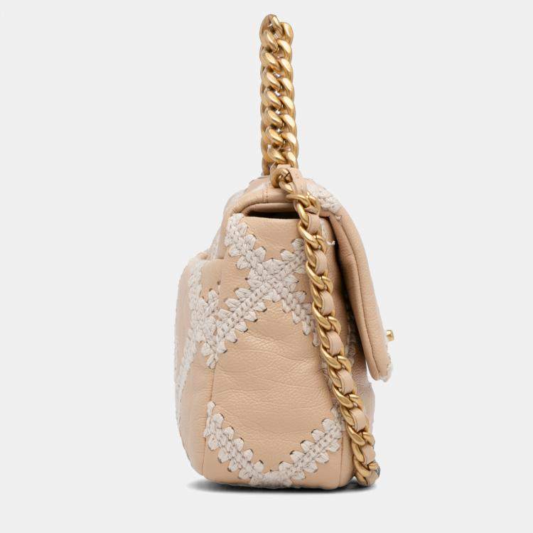 Pre Owned Chanel Beige Medium Crochet Calfskin 19 Flap