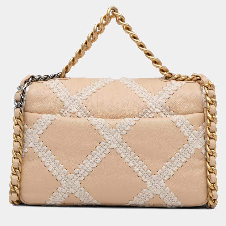 Pre Owned Chanel Beige Medium Crochet Calfskin 19 Flap