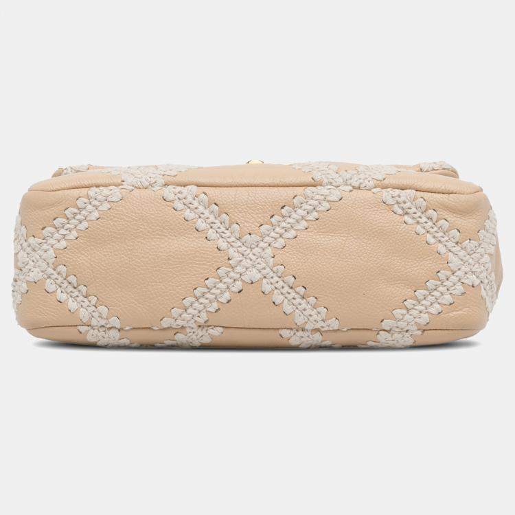 Pre Owned Chanel Beige Medium Crochet Calfskin 19 Flap
