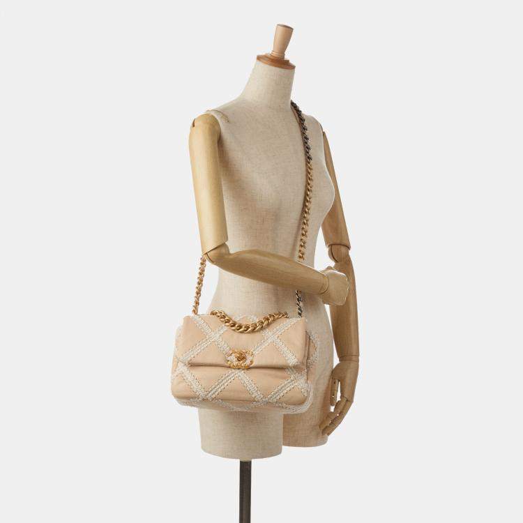 Pre Owned Chanel Beige Medium Crochet Calfskin 19 Flap